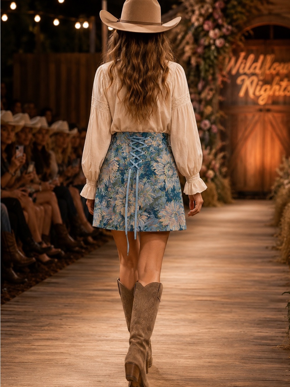 Steve Madden Blissful Blue Floral Brocade Lace-Up Back Mini Skirt Size L NWT - Picture 2 of 16